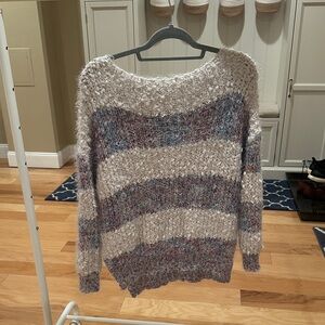 Altar'd State Textured Striped Sweater - Cream and Purple